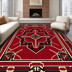 Crimson Black Geometric Art Deco Rug