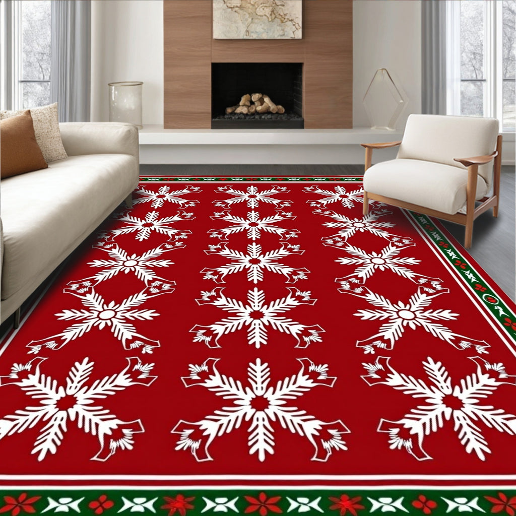 Red White Snowflake Medallion Rug