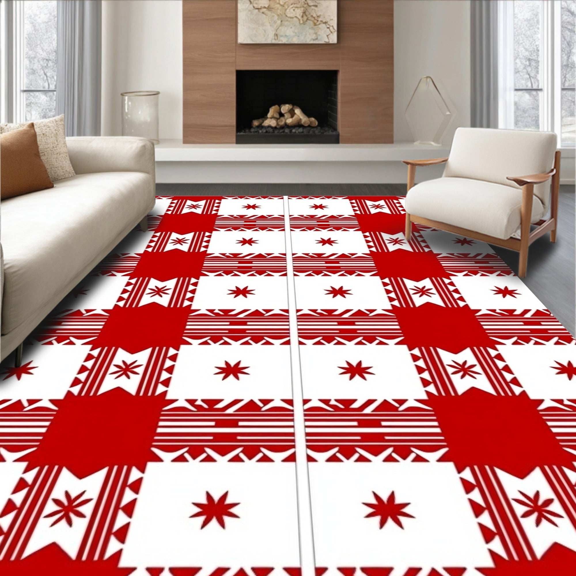 Bold Red Gingham Starburst Rug