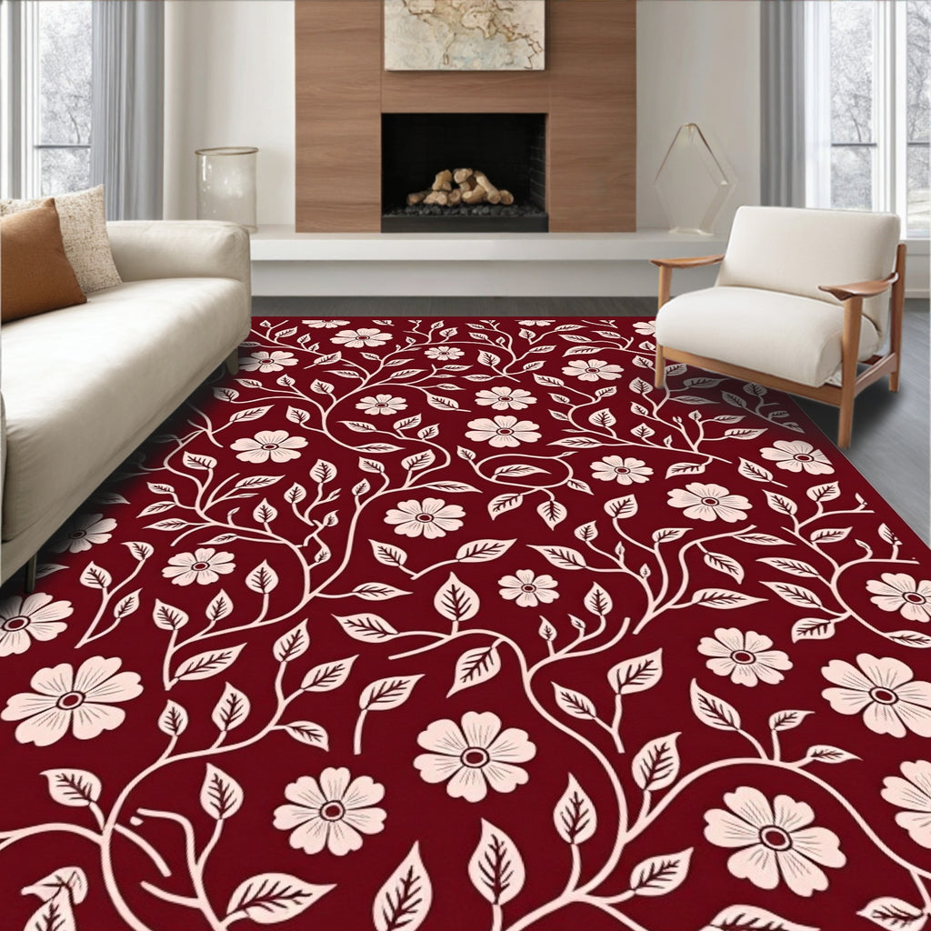 Cream Floral Vine Lattice Ruby Rug