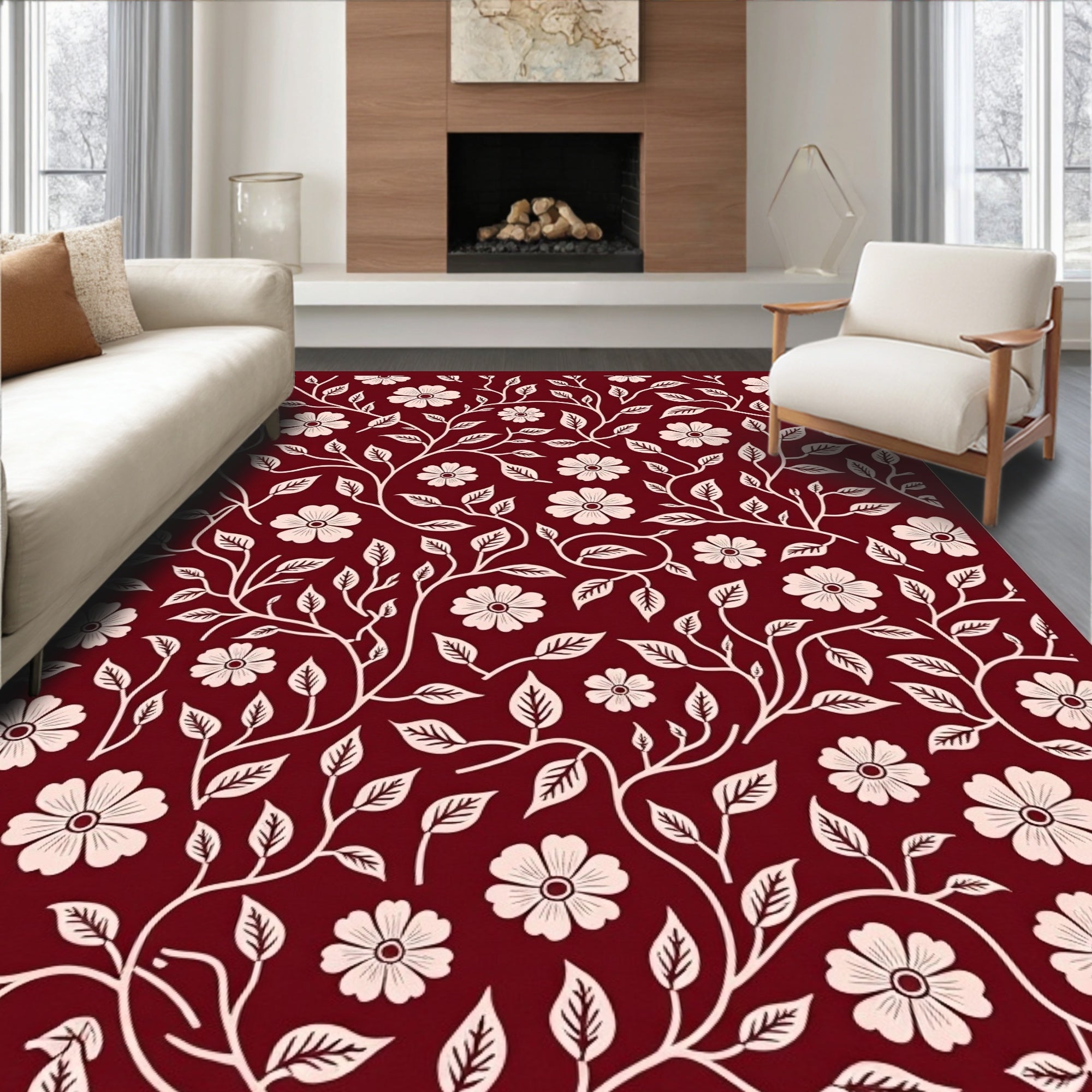 Cream Floral Vine Lattice Ruby Rug
