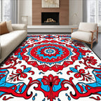 Bold Red Blue Floral Medallion Rug