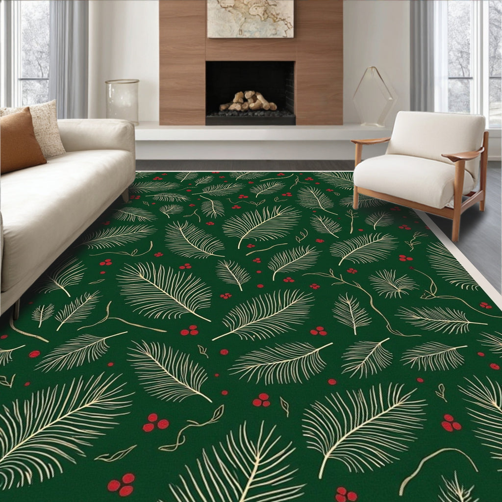 Forest Green Pine Sprigs Berry Rug