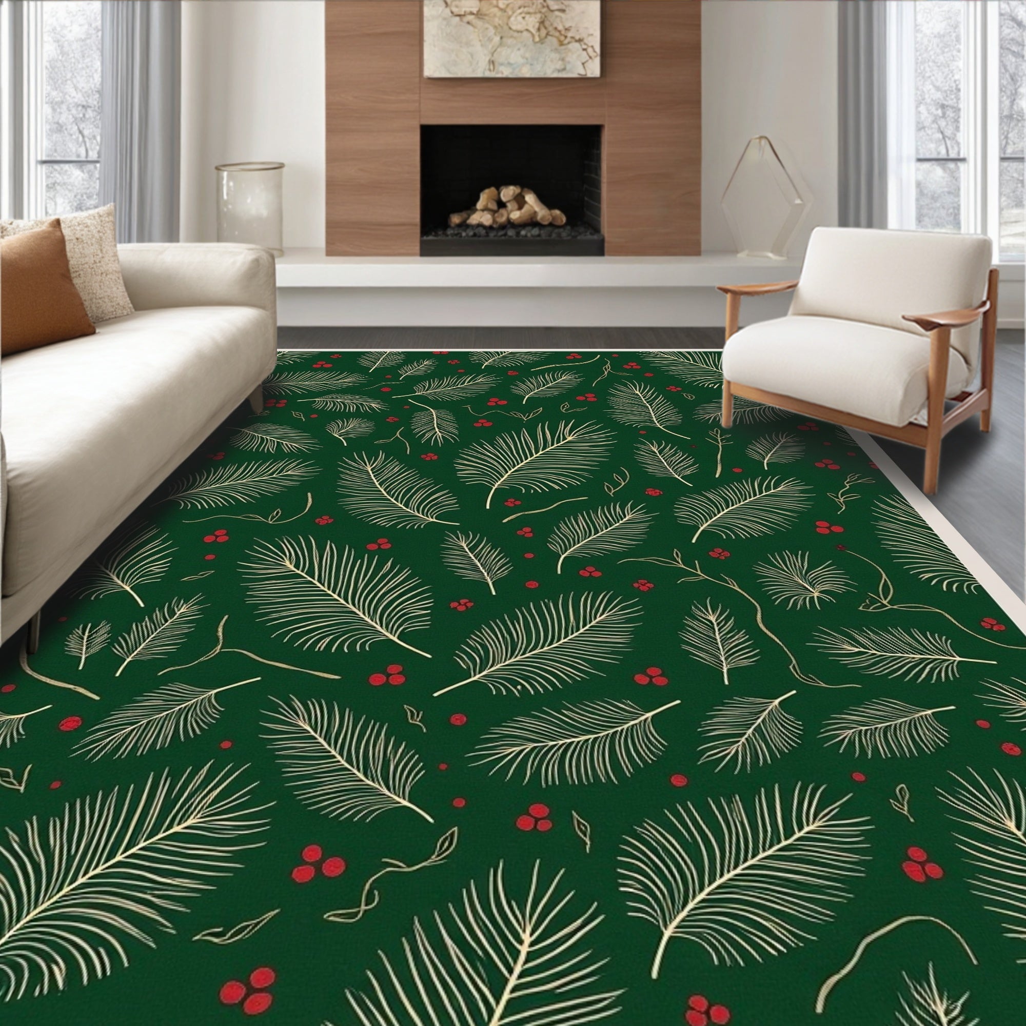 Forest Green Pine Sprigs Berry Rug