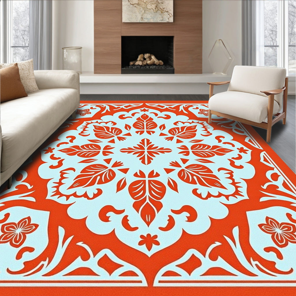 Vibrant Orange Floral Medallion Rug