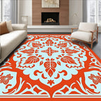 Vibrant Orange Floral Medallion Rug