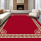 Crimson Bordered Geometric Square Frame Rug