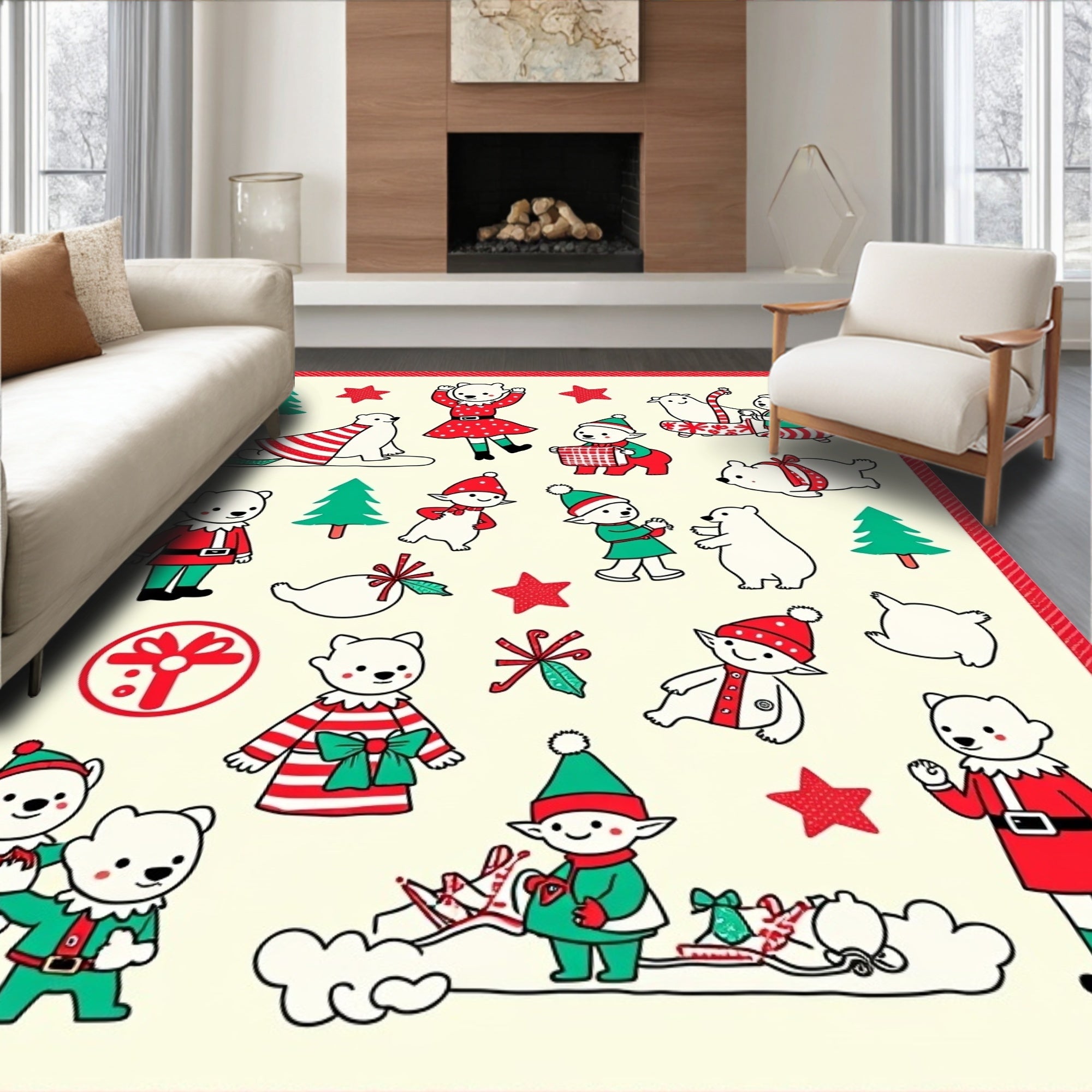 Festive Elves And Bears Christmas Collection Rug