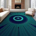 Radiant Teal Burst Kaleidoscope Rug