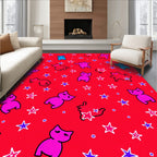 Cute Blue Pink Red Cats Stars Rug