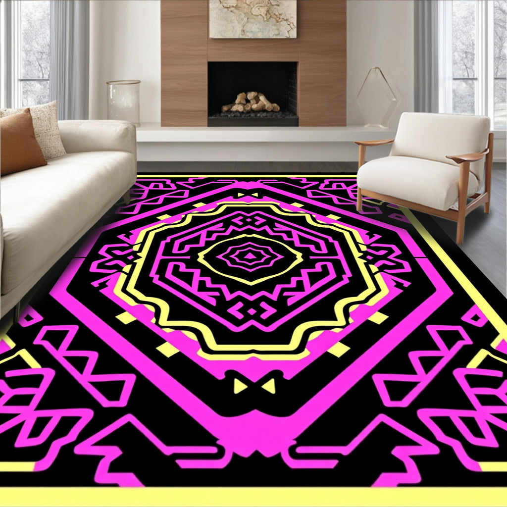 Bold Pink Geometric Medallion Rug