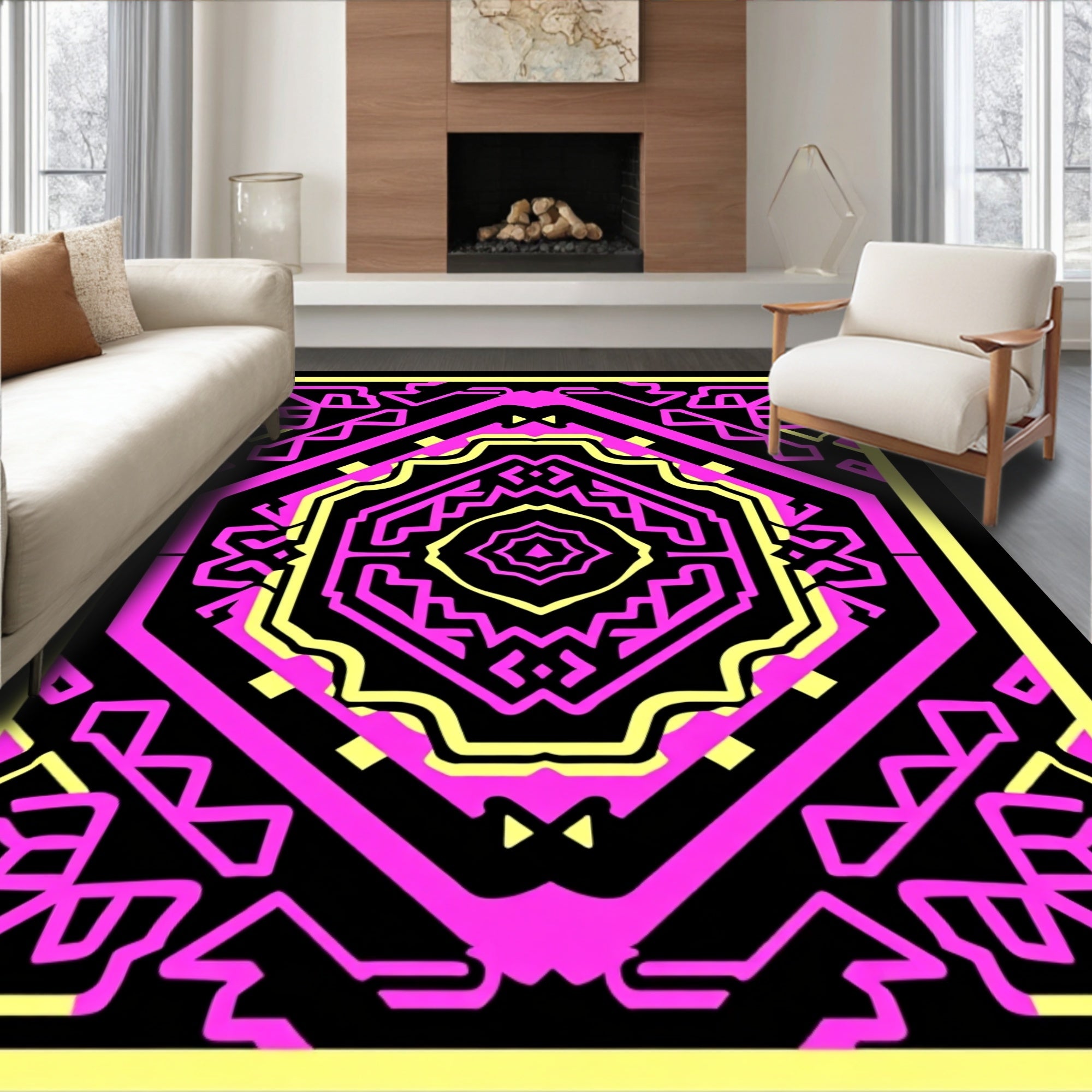 Bold Pink Geometric Medallion Rug