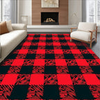 Red Black Abstract Checkered Squares Rug