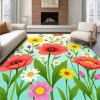 Vibrant Coral Daisy Meadow Garden Rug