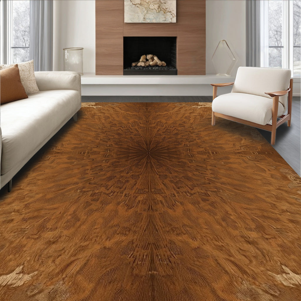 Warm Cedar Woodgrain Abstract Starburst Rug