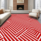Bold Red Abstract Geometric Stripes Rug