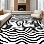 Black White Wavy Stripe Rug