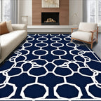 Navy Blue White Interlocking Geometric Links Rug