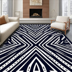 Bold Black White Abstract Linear Rug