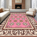 Pink Floral Medallion Frame Rug