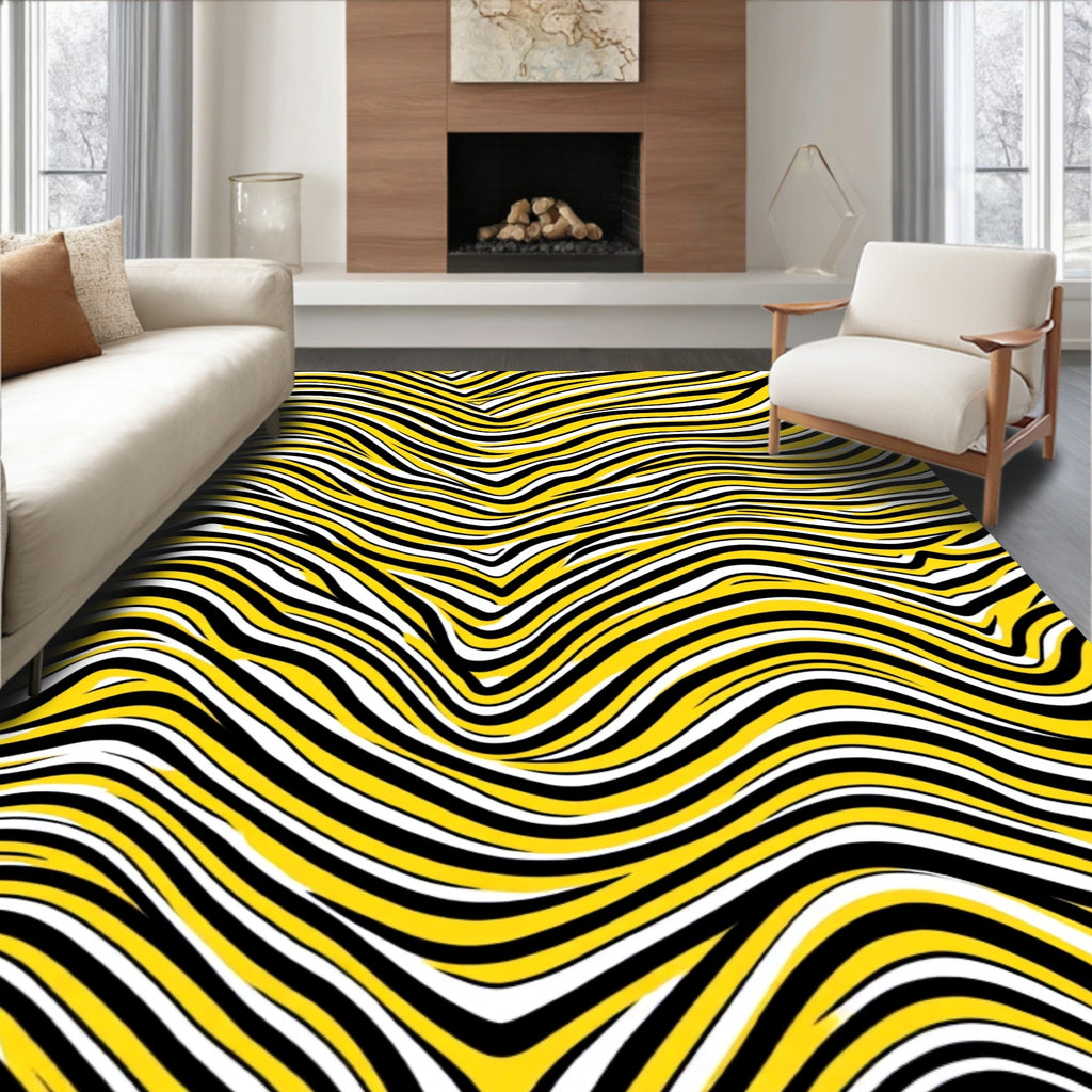 Bold Yellow Black Zebra Wave Rug