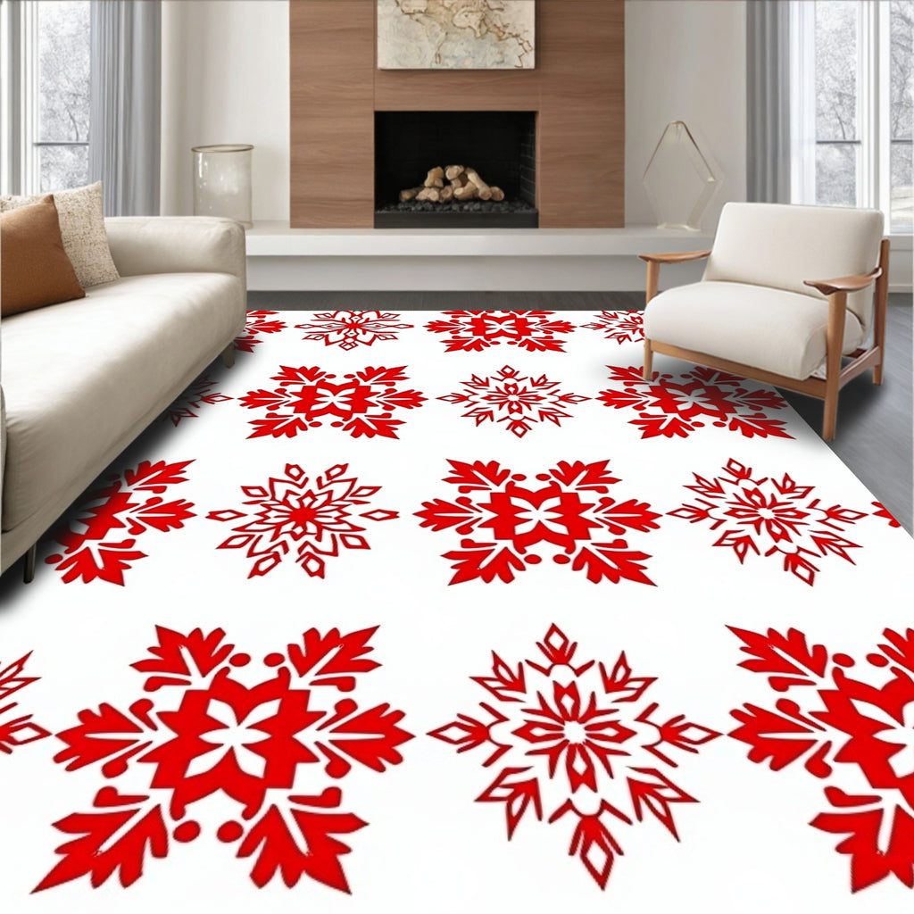Crimson Snowy Star Repeating Motif Rug