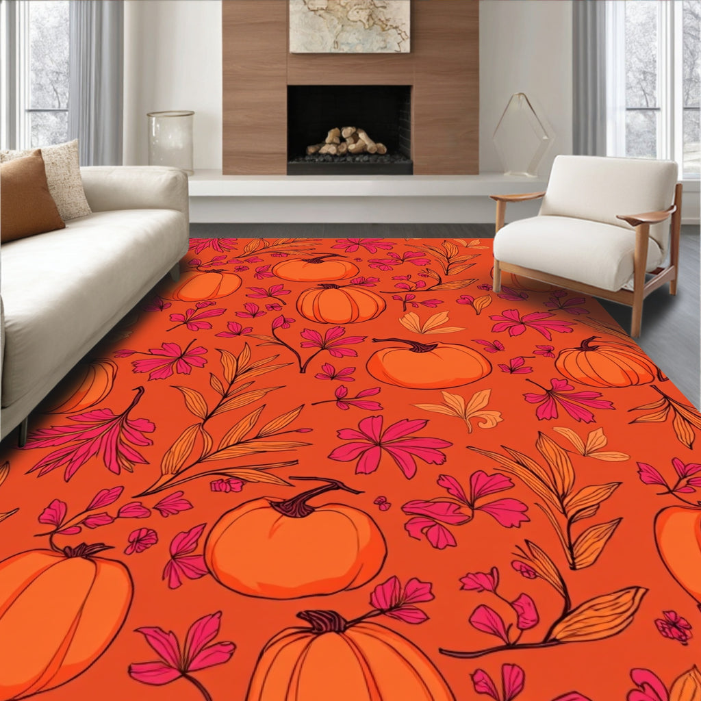 Autumn Pumpkin Vine Floral Print Rug