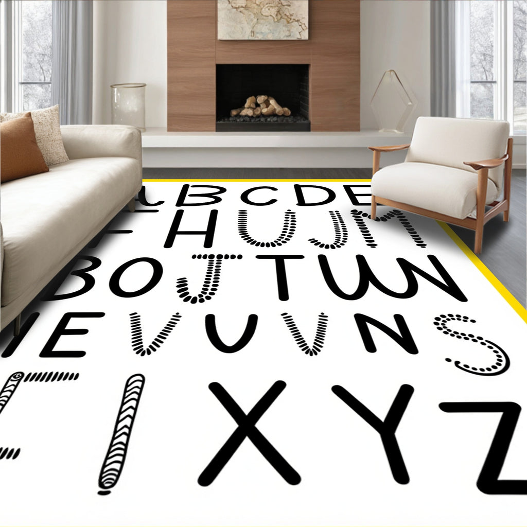 Textured Alphabet Black Graphic Rug