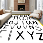 Textured Alphabet Black Graphic Rug