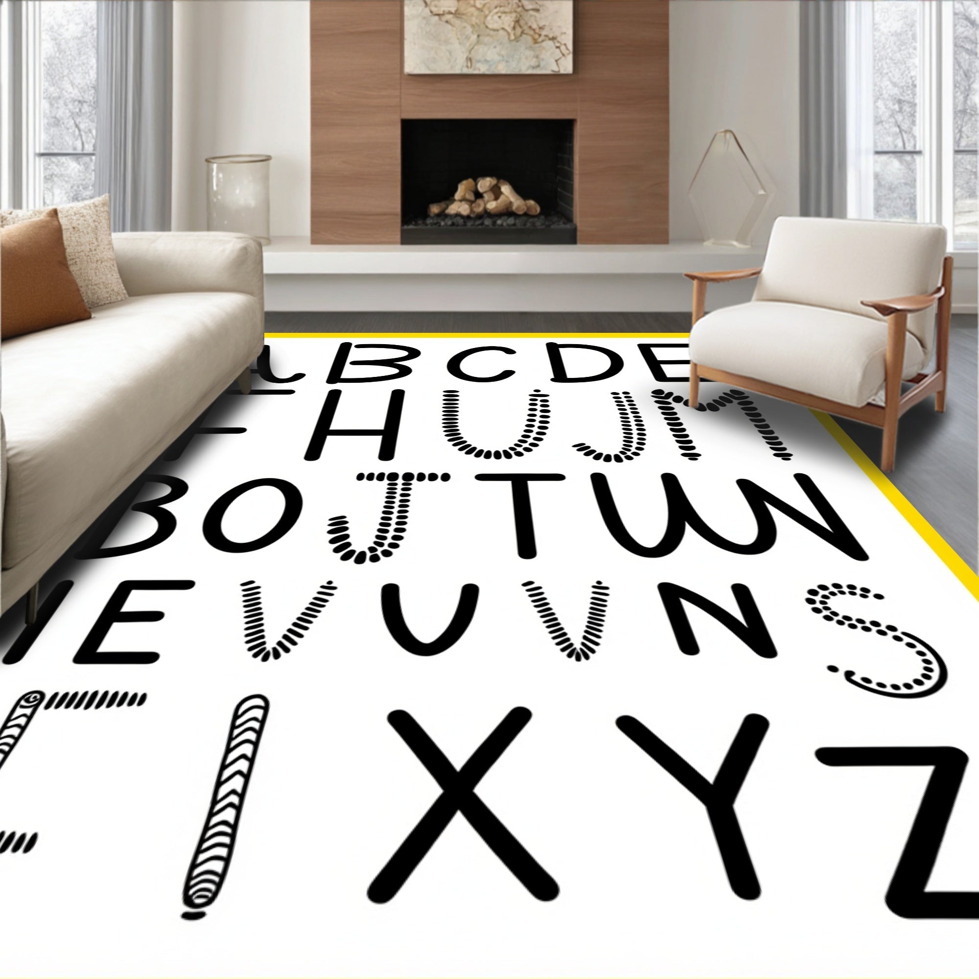 Textured Alphabet Black Graphic Rug