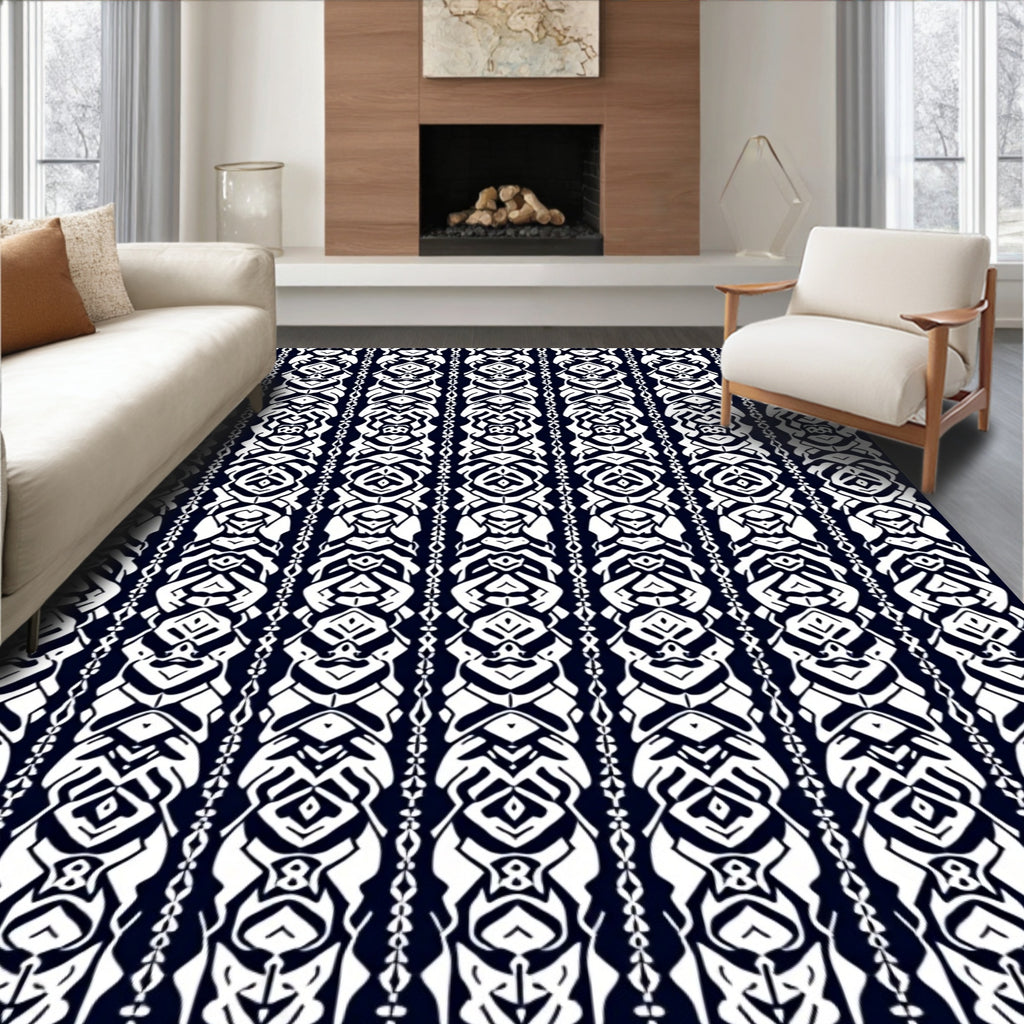 Monochromatic Tribal Stripe Medallion Rug