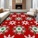 Green White Snowflake Collection Red Rug