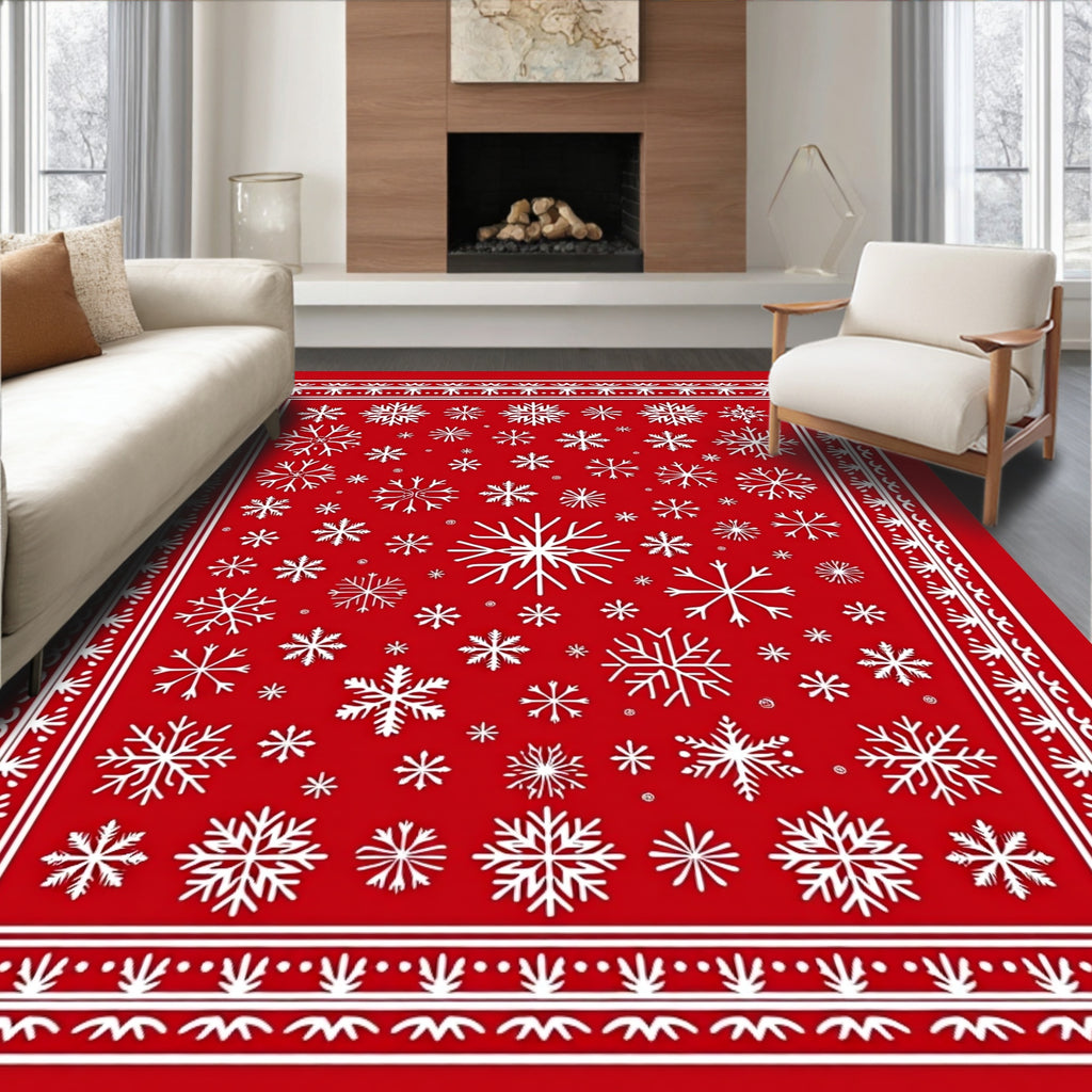 Festive Red White Snowflake Scatter Rug
