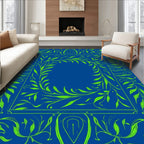 Royal Blue Green Vine Scroll Frame Rug