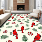 Crimson Birds Green Pine Branches Rug
