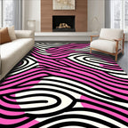 Vibrant Pink Black Swirl Wave Rug
