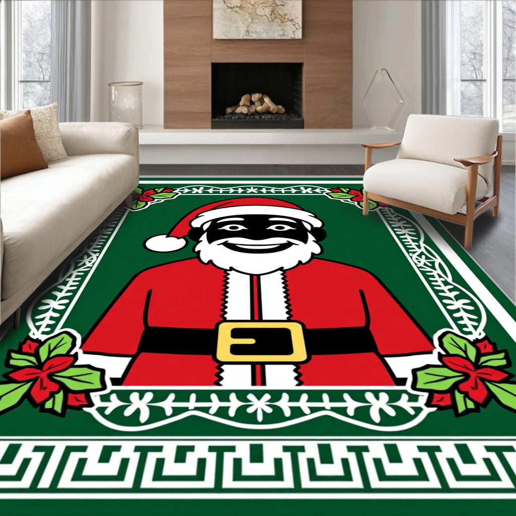 Festive Green Jolly Santa Portrait Rug