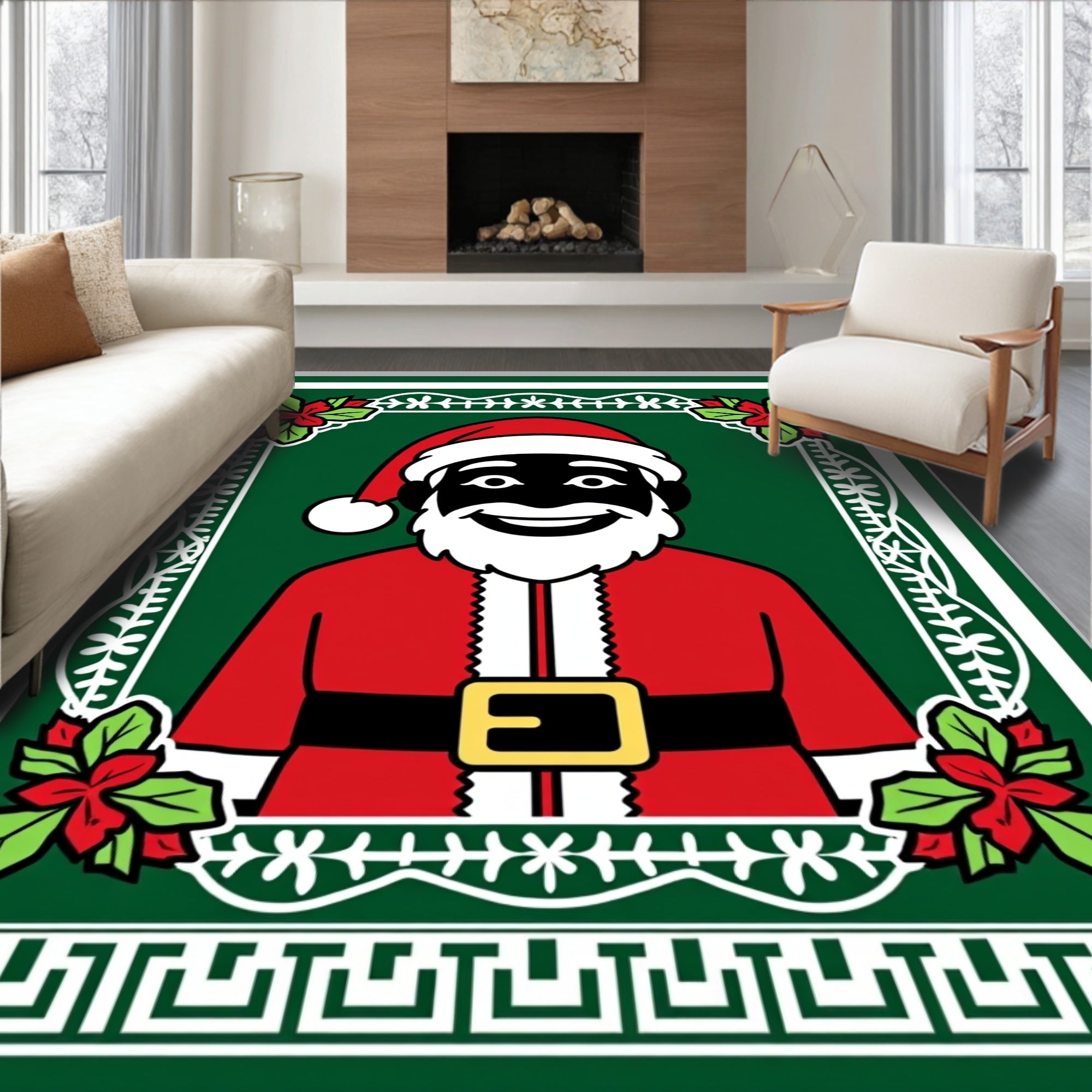 Festive Green Jolly Santa Portrait Rug