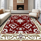 Deep Red White Botanical Scrollwork Rug