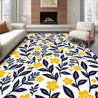 Navy Yellow Floral Branch Whimsy Rug
