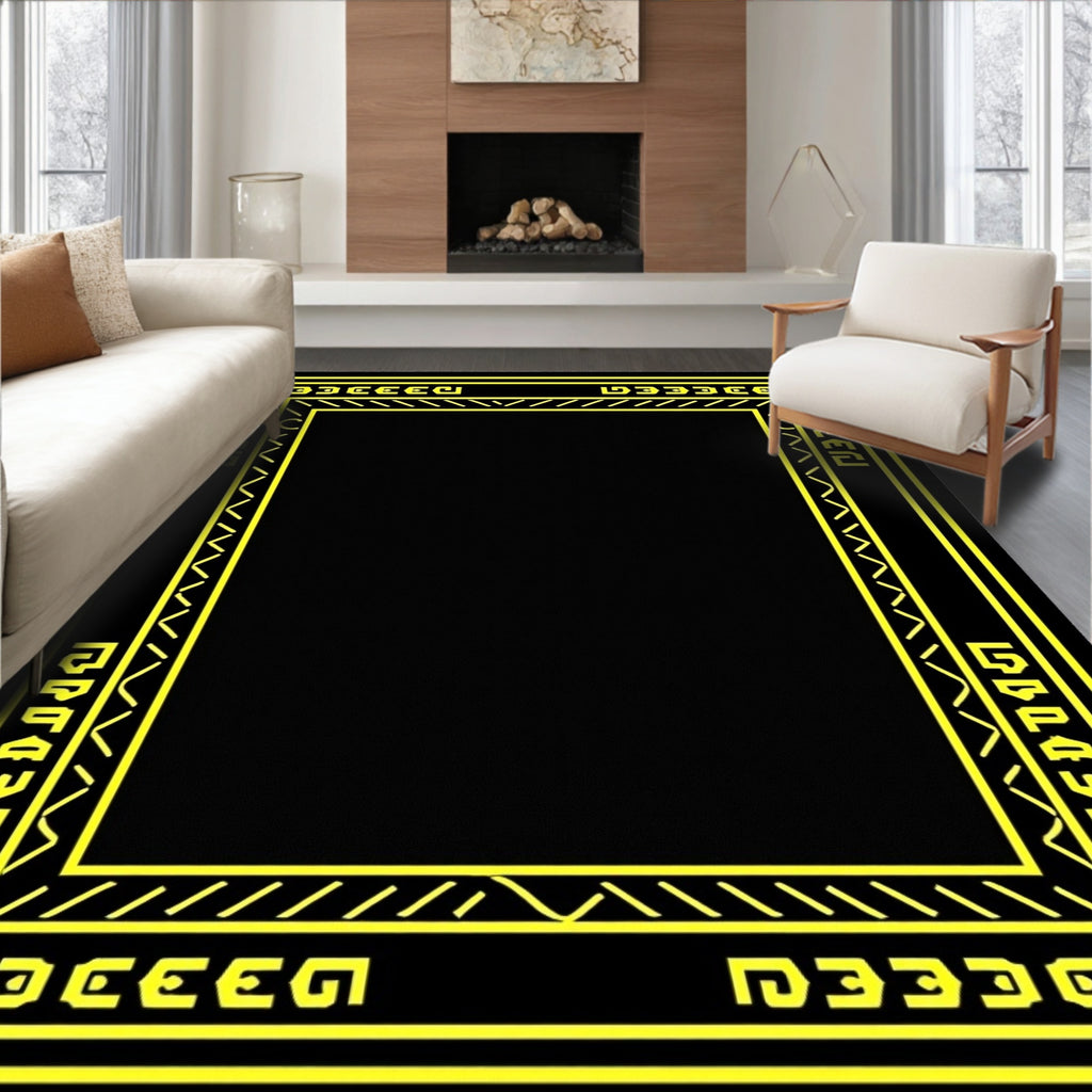 Bold Yellow Tribal Rectangular Border Rug