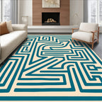 Teal Labyrinth Cream Geometric Outline Rug