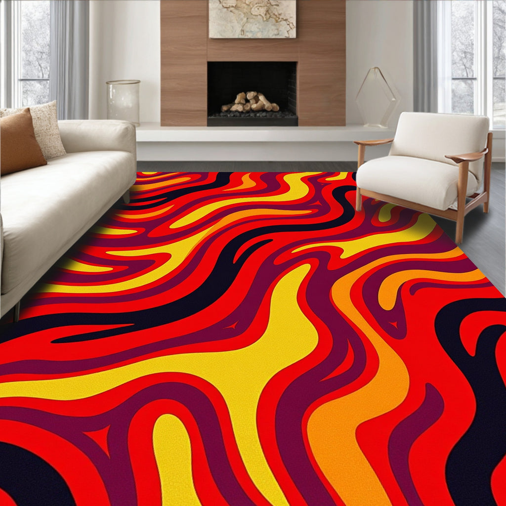 Retro Swirl Red And Yellow Waves Rug