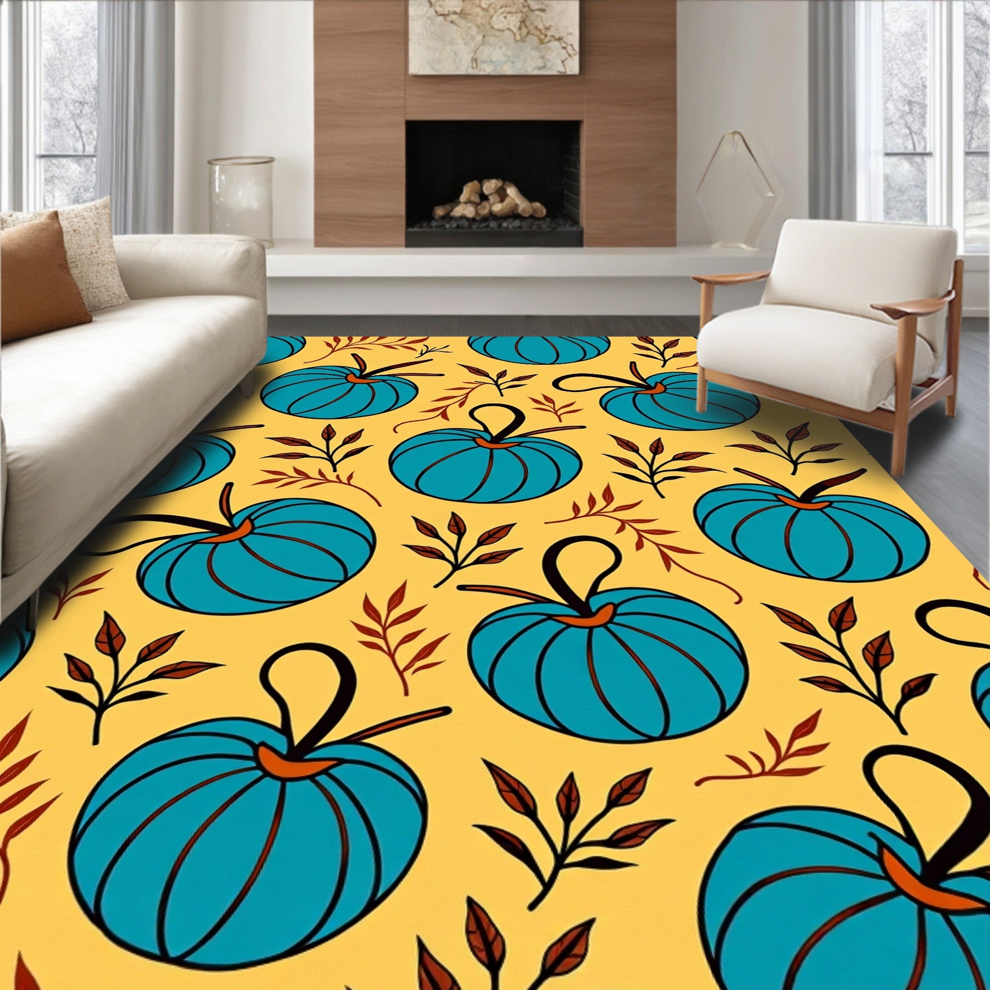 Teal Pumpkin Autumn Foliage Rug