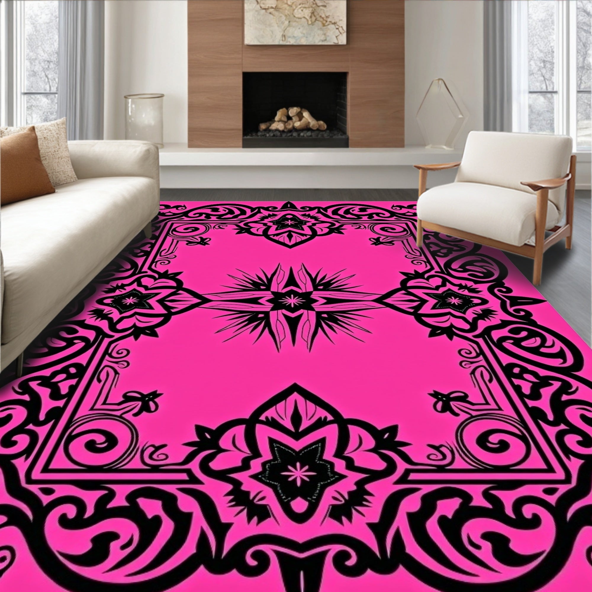 Black Ornate Floral Medallion Rug
