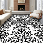 Monochromatic Ornate Scroll Floral Medallion Rug