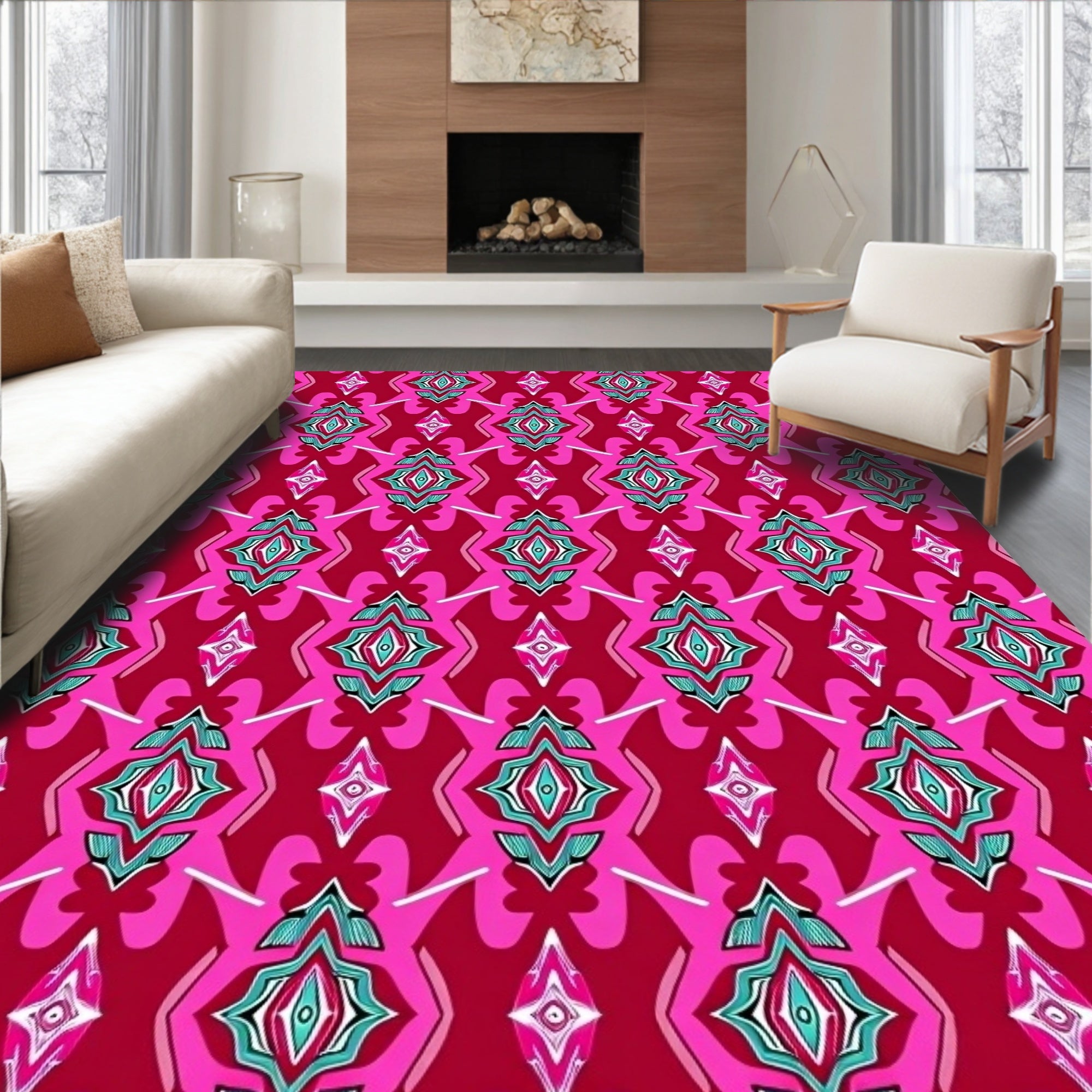 Bold Magenta Teal Diamond Lattice Rug