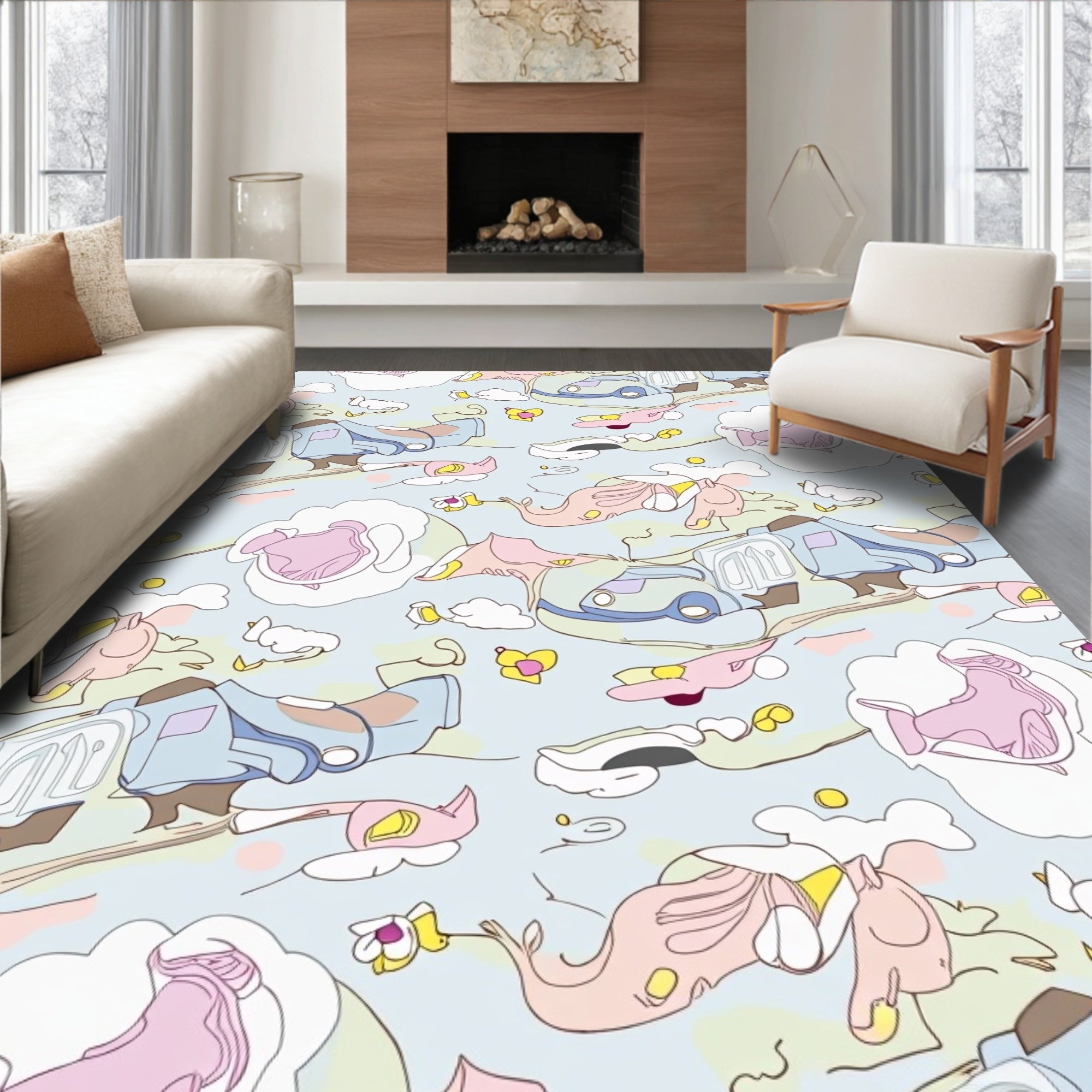 Dreamy Pastel Cloud Creatures Rug