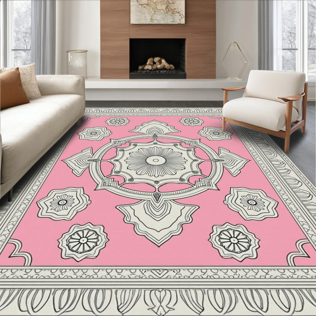 Elegant Pink Floral Mandala Arrangement Rug