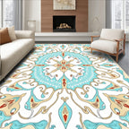 Ornate Teal Floral Medallion Symmetry Rug